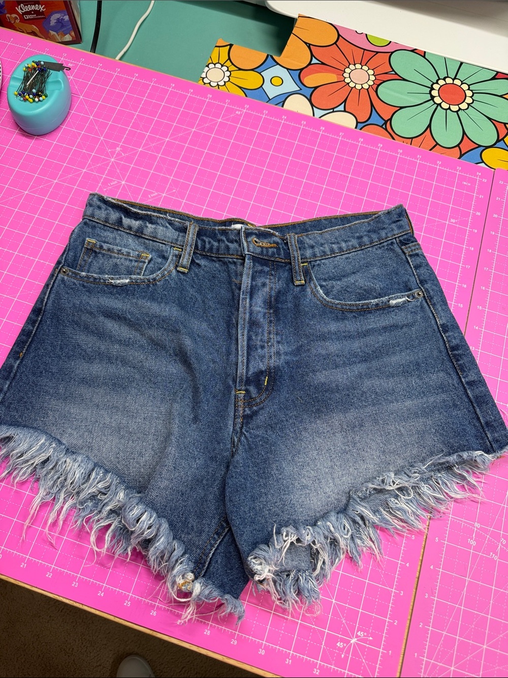 Cello Dark Blue Distressed Frayed Hem Jean Shorts
